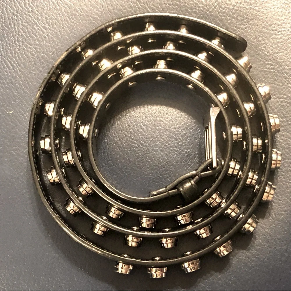 SAINT LAURENT MEN’S CLOUS MONET BLACK LEATHER BELT SILVER STUDS  XL SZ 95 - Picture 8 of 14